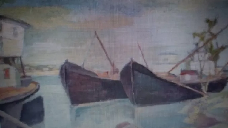 Vapoare in portul Calarasi, o pictura superba de Tache Papatriandafil